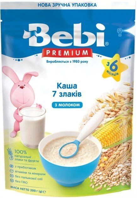 Каша молочна Bebi Premium 7 злаків, з 6 місяців, 200 г