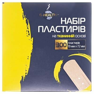 Набір пластирів B-Heаlth на тканинній основі, 19 мм х 72 мм, 300 штук
