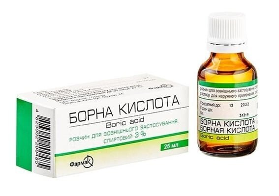 Борна кислота розчин д/зовн. заст., спирт. 3 % по 25 мл у флак.