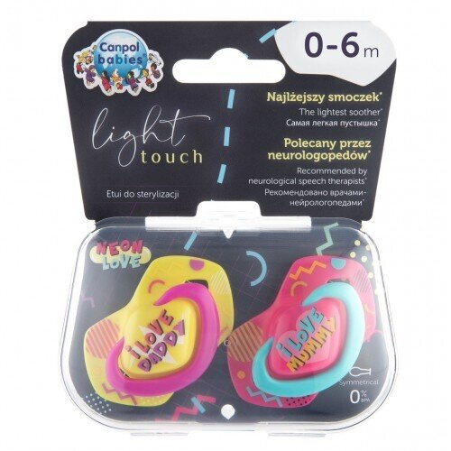 Пустушка силіконова Canpol Babies Neon Love симетрична 22/652_pin, 0-6 місяців, 2 шт