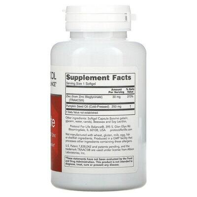 Цинку гліцинат Protocol for Life Balance Zinc Glycinate 30 мг, 120 гелевих капсул