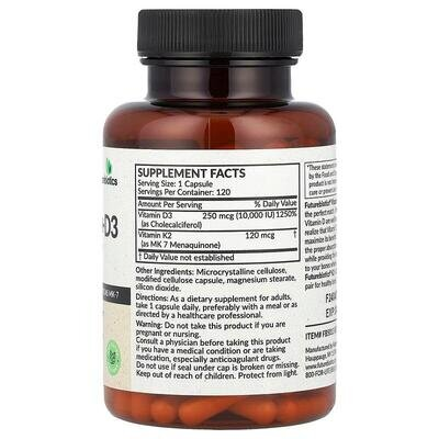 Вітамін Д3 + К2 Futurebiotics Vitamin D3 + К2 extra strength 10000 МО/120 мкг, 120 капсул