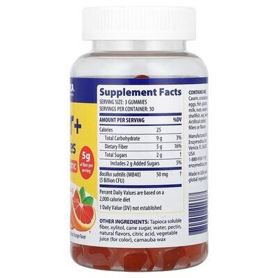 Пробіотики та клітковина Enzymedica Fiber+ Gummies Pre & Probiotic, смак червоного апельсина, 90 жувальних таблеток