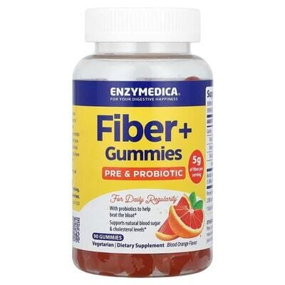 Пробіотики та клітковина Enzymedica Fiber+ Gummies Pre & Probiotic, смак червоного апельсина, 90 жувальних таблеток