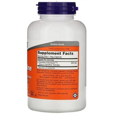 L-Карнітин NOW L-Carnitine 500 мг вег. капсули №180