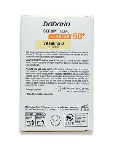 Сироватка для обличчя Babaria SPF50 сонцезахисна з вітаміном D, 30 мл