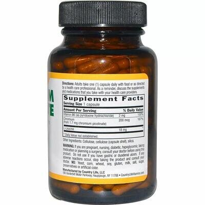 Хрому піколінат Country Life Chromium Picolinate, 200 капсул