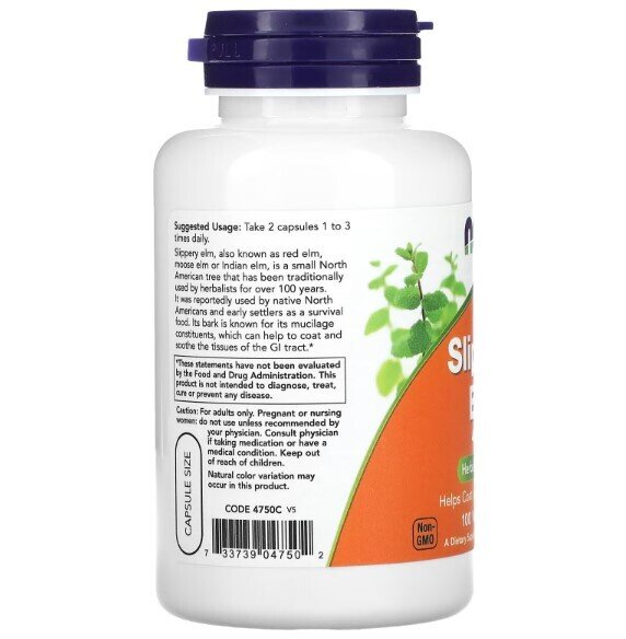 Слизький в'яз NOW Slippery Elm 400 мг вег. капсули №100