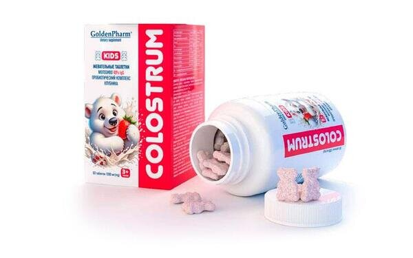 Колострум Golden Pharm дитячий жувальні таблетки з підсолоджувачем по 1200 мг №60