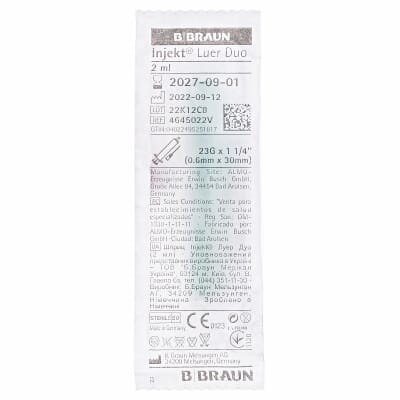 Шприц 2 мл B.Braun Injekt Luer Duo двокомпонентний з голкою 23G (0,6 мм x 30 мм), 1 штука