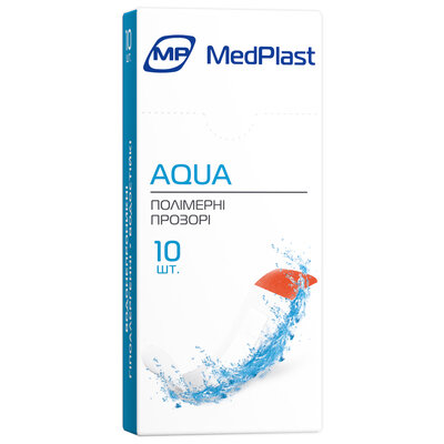 Набір пластирів MP MedPlast AQUA на полімерній основі, розміром 19 мм х 72 мм, прозорі, 10 штук