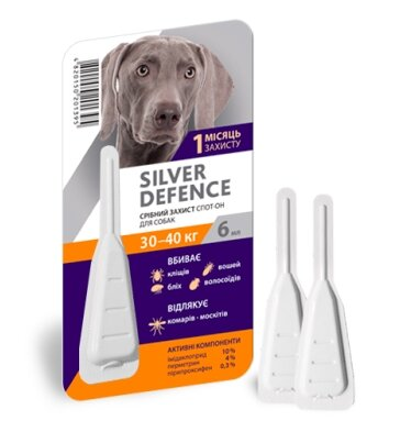 Краплі на холку Palladium Silver Defence від паразитів для собак вагою від 30 до 40 кг, 1 піпетка