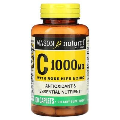 Вітамін C з шипшиною та цинком Mason Natural Vitamin C 1000 mg with Rose Hips and Zinc, 100 каплет