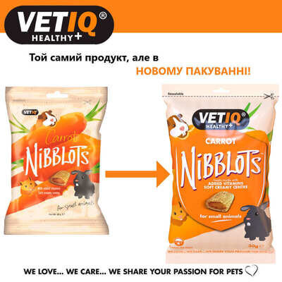 Ласощі для гризунів VetIQ Nibblots з морквою для здоров'я шкіри та шерсті, 30 г
