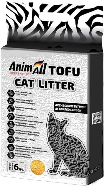 Наповнювач для туалету AnimAll ТОФУ з активованим вугіллям, 2,6 кг (6 л)