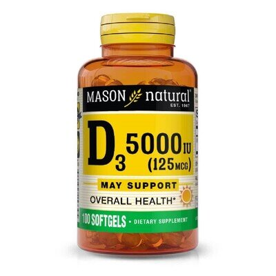 Вітамін D3 5000 МО Mason Natural Vitamin D3, 100 гелевих капсул