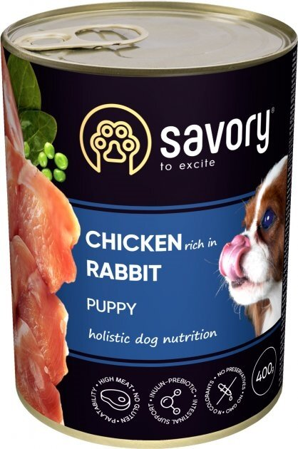 Корм вологий для цуценят Savory 30587 з кроликом і куркою, 400 г