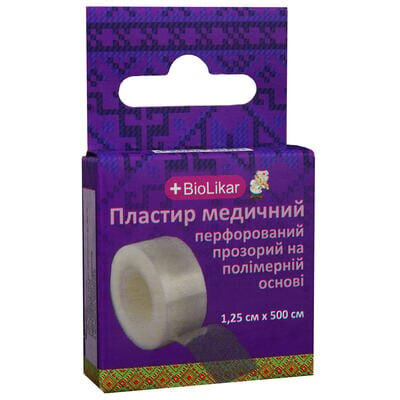 Пластир медичний Biolikar на полімерній основі 1,25 см х 500 см, 1 штука