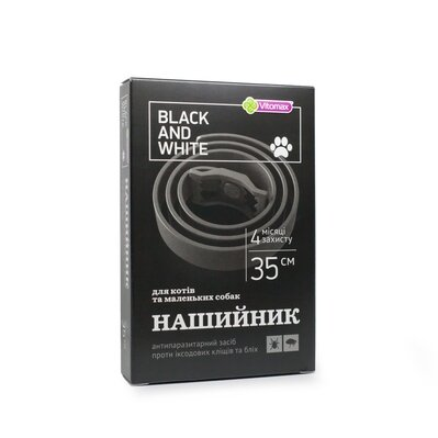 Нашийник для котів та малих порід собак Vitomax Black&White Протипаразитарний, 35 см чорний