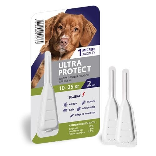 Краплі на холку Palladium Ultra Protect від паразитів для собак вагою від 10 до 25 кг, 1 піпетка