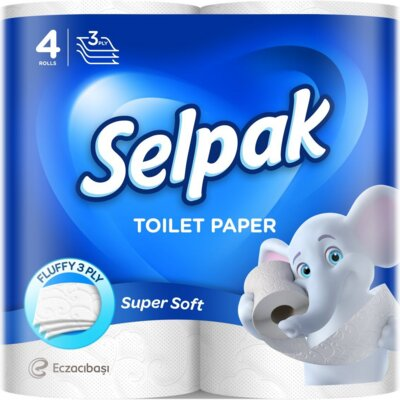 Туалетний папір Selpak Super Soft тришаровий, білий, 4 рулони