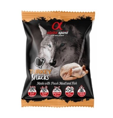 Ласощі напіввологі для собак Alpha Spirit DOG Snacks Turkey з індичкою, кубики, 50 г