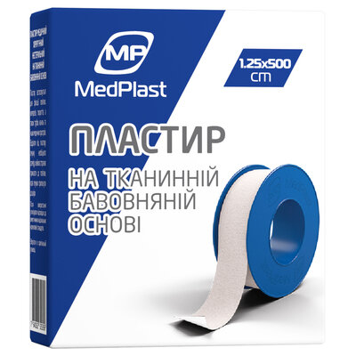 Пластир медичний МР MedPlast на тканинній бавовняній основі, 1,25 см х 500 см, 1 штука