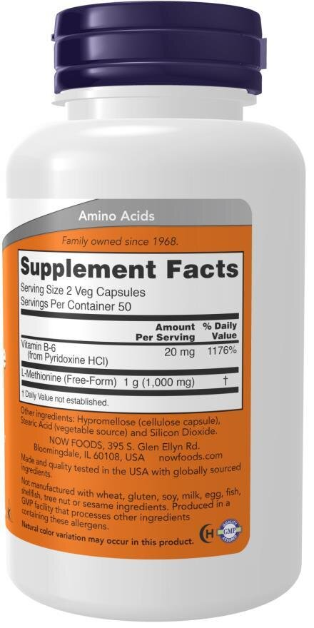 L-метіонін NOW L-Methionine 500 мг вег. капсули №100