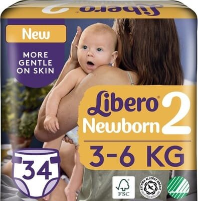 Підгузки Libero Newborn розмір 2, 3-6 кг, 34 шт