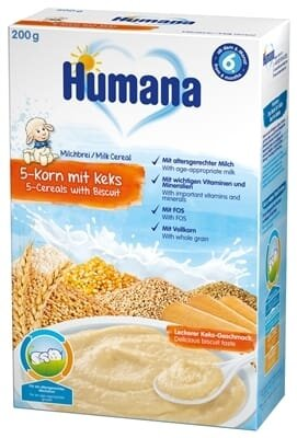 Каша молочна Humana 5 злаків з печивом для дітей з 6 місяців, 200 г