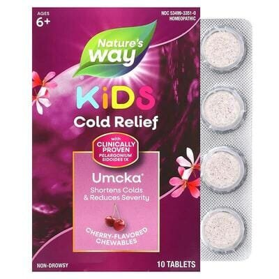 Комплекс при застуді для дітей Nature's Way Umcka Coldcare Cherry Kids, 10 жувальних таблеток