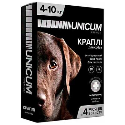 Краплі на холку Unicum Premium від бліх і кліщів для собак вагою 4-10 кг, 1 штука