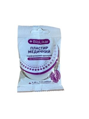 Пластир медичний Biolikar на полімерній основі перфорований, прозорий 1,25 см x 910 см