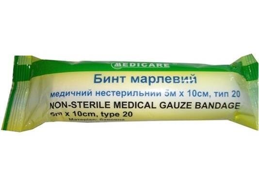 Бинт марлевий медичний Medicare Gauze bandage нестерильний 5 м х 10 см, з марлі типу 20