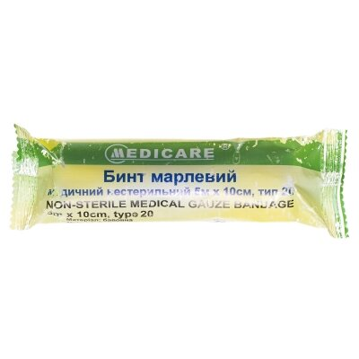 Бинт марлевий медичний Medicare Gauze bandage нестерильний 5 м х 10 см, з марлі типу 20
