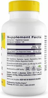 Цинк бісгліцинат Healthy Origins Zinc Bisglycinate Chelate 50 мг, 120 вегетаріанських капсул