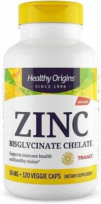 Цинк бісгліцинат Healthy Origins Zinc Bisglycinate Chelate 50 мг, 120 вегетаріанських капсул