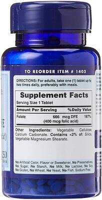 Фолієва кислота Puritan's Pride Folic Acid 400 мкг, 250 таблеток
