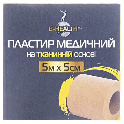 Пластир медичний B-Heаlth на тканинній основі, котушка, розмір 5 м х 5 см