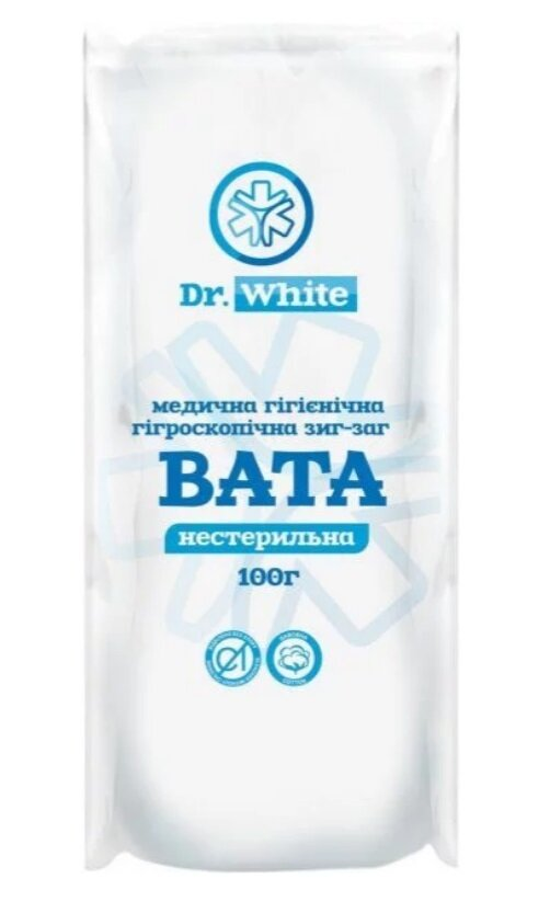 Вата нестерильна Dr.White медична гігієнічна гігроскопічна зиг-заг', 100 г