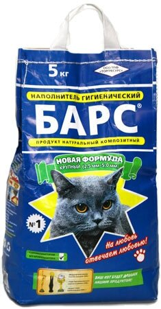 Наповнювач для туалету котячого Барс №1 великий, бентонітовий (2,5-5 мм) без аромату, 5 кг