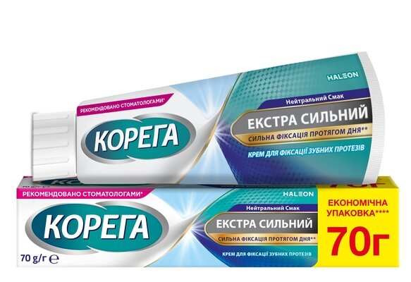 Крем Корега (Corega) для фіксації зубних протезів Екстра сильний Нейтральний смак, 70 г