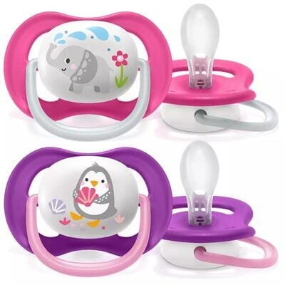 Пустушка силіконова Philips Avent Ultra Air Animal SCF080/08 ортодонтична, для дівчаток, 6-18 місяців, 2 шт