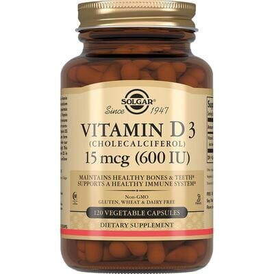 Вітамін Д3 Solgar Vitamin D3 (Cholecalciferol) 15 мкг (600 МО) вег. капсули №120