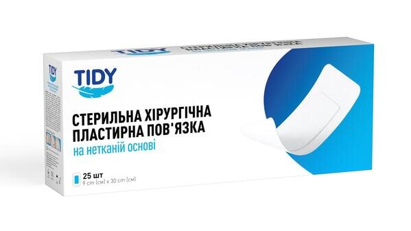 Пов'язка пластирна Tidy для закриття ран 9 см х 30 см стерильна на нетканій основі, 1 штука