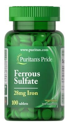 Залізо сульфат Puritan's Pride Iron Ferrous Sulfate 28 мг, 100 таблеток