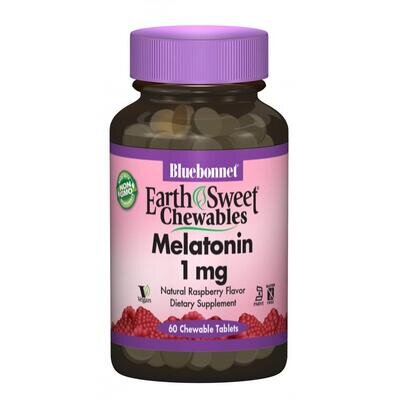 Мелатонін 1 мг Bluebonnet Nutrition Earth Sweet Chewables, смак малина, 60 жувальних таблеток