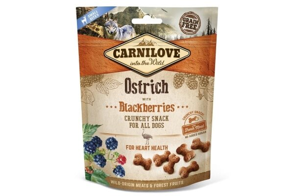 Ласощі для собак Carnilove Crunchy Snack зі страусом, ожиною та свіжим м'ясом, 200 г