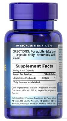 Глютатіон Puritan's Pride L-Glutathione, 30 капсул