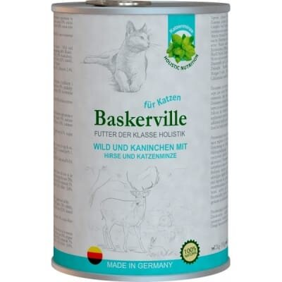 Консерва для котів Baskerville Holistic оленина з кроликом і котячою м'ятою, 400 г
